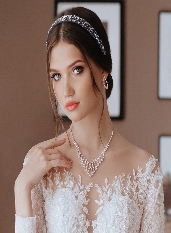 Mxxipp 2Pcs Rhinestone Headbands Crystal Sparkly Jewel Bling Glitter Diamond Headband Wide Padded Hair Bands Hair Accessories, Black + Silver - Image 4